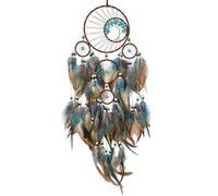 Belacasa Premium Crystal Turquoise Tree of Life Five Rings Dreamcatcher Hanging Natural Feather Wall Decoration Handmade for Home Decoration Bedroom Wall Hanging (Colorful Feather - 1pc)