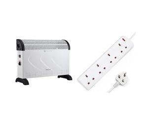 Belaco 2000W white Electric Portable Convector Heater 3 adjustable heat settings fast heating space heater & DESIRETECH White Electric Extension Lead 4 Gang 2 Metre | 2m Long Cable