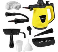 Belaco Multipurpose Steam Cleaner HandHeld with 9 Pieces Accessory kit for Multipurpose Yellow portable steamer for stain removing tiles kitchen bathroom garment car seats & more 1050W British Plug