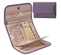 BELALIFE Travel Jewelry Case Organizer, Foldable Storage Roll for Earrings, Necklaces, Rings, Bracelets, Brooches, Purple