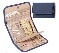 BELALIFE Travel Jewelry Case Organizer, Foldable Storage Roll for Earrings, Necklaces, Rings, Bracelets, Brooches, Blue-Gray