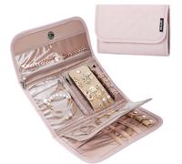 BELALIFE Travel Jewelry Case Organizer, Foldable Storage Roll for Earrings, Necklaces, Rings, Bracelets, Brooches, Pink