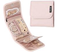 BELALIFE Travel Jewelry Case Organizer, Small Foldable Storage Roll for Earrings, Necklaces, Rings, Bracelets, Brooches, Pink