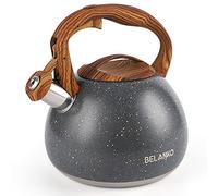 BELANKO 2.7 Quart Tea Kettle for Stovetops - Food Grade Stainless Steel Teapot with Loud Whistle, Cool-Touch Wood Pattern Handle, Rust-Resistant Whistling Kettle - Starry Gray