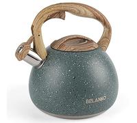 BELANKO Tea Kettle, 102 OZ / 3 Liter Whistling Tea Kettle, Tea Pots for Stove Top Food Grade Stainless Steel with Wood Pattern Handle, Loud Whistle Kettle for Tea, Coffee, Water, Milk - Black Green