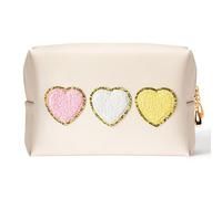 Belanttega Heart Makeup Cosmetic Bag - Valentine's Day Gift Preppy Patch Cute Heart Toiletry Bag PU Leather Makeup Pouch Portable Waterproof Travel Shower Organizer Birthday Gifts for Women Girls