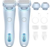 Belarae Brazilian Shaver, Cordless 2 in 1 Dual Head Electric Razor for Women, Waterproof Intimate Bikini Trimmer, Wet Dry Shaver Women, Effortlessly Achieve Touchably Soft Skin (Blue*2)