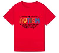 Belarte Autism Seeing The World Differently T-Shirt - Inspirational Autism Awareness Support Shirt for Kids Red 3-4Y
