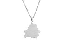 Belarus Map Pendant Necklaces - Ethnic City Charm Patriotic Water Wave Clavicle Chain,Fashion Hip Hop Neckwear Jewelry For Women Men,White,Long:50Cm