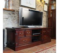 belarus widescreen tv stand in mahogany with drawers and shelves