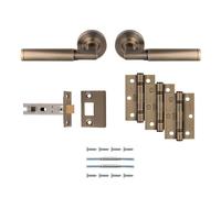 Belas - Ultimate Door Pack - Antique Brass - Including a Pair of Designer Handles, 3X Hinges and a 3" CE Latch -