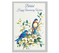 Belated Anniversary Cards - Special Late Happy Wedding Anniversary Wishes - Blank inside to write own message - Perfect Sorry or Apology - Pretty Blue Birds theme
