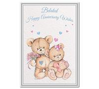 Belated Anniversary Cards - Special Late Happy Wedding Anniversary Wishes - Blank inside to write own message - Perfect Sorry or Apology - Teddy Bear theme
