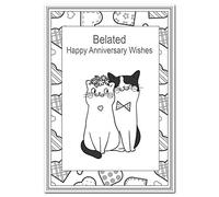 Belated Anniversary Cards - Special Late Happy Wedding Anniversary Wishes - Blank Inside to Write own Message - Perfect Sorry or Apology - Quality - Black and White Cats Theme