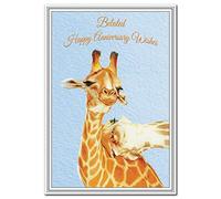 Belated Anniversary Cards - Special Late Happy Wedding Anniversary Wishes - Blank Inside to Write own Message - Perfect Sorry or Apology - Quality - Giraffe Couple Theme