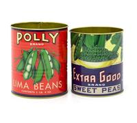 BelAya E Set of 2 Retro Style Vintage Peas Storage Tins - 2 tins of peas - Decorative Tinned Food Cans - Metal Food Display Cans. Ideal for plants, pens, keys, cutlery.