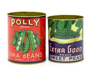 BelAya E Set of 2 Retro Style Vintage Peas Storage Tins - 2 tins of peas - Decorative Tinned Food Cans - Metal Food Display Cans. Ideal for plants, pens, keys, cutlery.