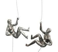BelAya E Set of Two Silver Coloured Resin and Metal Hanging Climbing Abseiling Figure Sculptures. Abstract Sculpture Resin Ornaments Abseiling Wall Sculptures