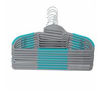 Beldray 16-Pack Clothes Hangers - Non-Slip, Trouser Bar & Hooks, S-Shape for Collars, Ultra-Thin, Multipurpose Garment Holders, Space Saving, 41cm Wide, Adult Hangers, Extra Tie/Scarf Holder, Blue