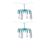 Beldray 2 in 1 Sock Airer Set of 2 - Multifunctional Clothes Drying Rack, Hang on Line, 20 Pegs, Oval Hanger for Small Garments, Underwear & Socks, Indoor/Outdoor, Attach to Rotary Airers, Grey/Blue