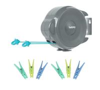 Beldray 30 m Retractable Washing Line with 100 Rust-Resistant Pegs - Adjustable Indoor & Outdoor Clothesline, Pivoting Wall Bracket, Windproof Secure-Grip Pegs, Space-Saving Storage