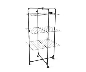 Beldray 30 Metre 3-Tier Tower Airer - Space-Saving Foldable Clothes Drying Rack with Locking Wheels, 10 Hanger Holes and 15kg Max Load, Perfect for Family Laundry