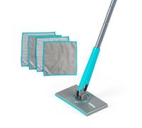 Beldray Anti-Bac Clip-to-Grip Bathroom Large Mop, Tiles/Floor/Mirror/Bathtub, Hygienic Pressure Handle, 360° Swivel Head, 4 Machine Washable, Cleaning & Scrubbing, Carbon steel, Grey, 4 Cloth