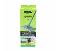 Beldray Anti-Bac Clip-to-Grip Large Mop, Tiles/Floor/Window/Mirrors, Hygienic Push Release Handle, 360° Swivel Head, 6 Machine Washable, Cleaning/Scrubbing/Dusting, Wet & Dry, Grey, Includes 6 Cloths