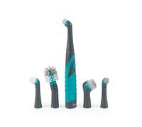 Beldray Anti Bac Handheld Scrubbing Brush, Battery Powered, 5 Heads | Oscillating action, antibacterial treatment with Zinc Pyrithione, easy-grip handle, for tiles, grout, corners, glassware