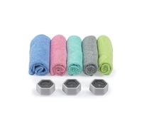 Beldray Anti-Bac Microfibre Cloth & Hook Set - Pack of 5 Washable Microfibre Cleaning Towels, 3 Adhesive Hooks to Grip Cloths, 53% Recycled Polyester, Reusable Duster, Multifunctional, Car, Kitchen