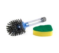 Beldray Anti-Bac Soap Dispensing Dish Brush - 2 Interchangeable Heads, Push Button Soap Dispenser, Sponge Head for Everyday Cleaning & Bristle Head for Tough Grease, Built-In Scraper, 65ml Capacity