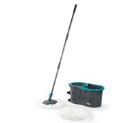Beldray Anti-Bac Spin & Wring Mop Set - 4L Bucket with Carry Handle, 2 x Antibacterial Microfibre Mop Heads, Pedal-Powered Spin & Dry System, Hands-Free Wringing, 360° Swivel Head, Easy-Clean