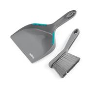 Beldray Antibac Countertop Dustpan & Brush Set - Tough Non-Scratch Bristles, Hard Flooring, Antibacterial Treated, Rubber Cleaning Teeth, Raised Base for Angled Sweeping, Clips Together, Compact