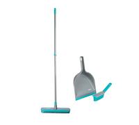 Beldray Antibac Pet Plus Broom & Dustpan Set - Double Action Rubber Broom, Dustpan with Plastic Ridged Teeth & Rubber Brush, Antibacterial Treated, Squeegee Edge for Windows/Hard Floors, Pet Hair