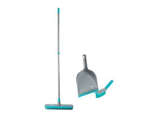 Beldray Antibac Pet Plus Broom & Dustpan Set - Double Action Rubber Broom, Dustpan with Plastic Ridged Teeth & Rubber Brush, Antibacterial Treated, Squeegee Edge for Windows/Hard Floors, Pet Hair