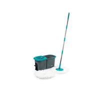 Beldray Antibac Spin Mop - String Mop with Bucket, Dual Compartment Mop Bucket, Clean & Dirty Water, 2 Handles for Easy Manoeuvrability, Pedal Activated Spin Function, Refill Mop Head, Hard Surfaces