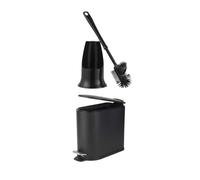Beldray Antibac Toilet Brush And 5L Bin Set, Silicone, Black | Zinc Pyrithione antibacterial treatment, Non-scratch silicone bristles, Brush holder included, D-shaped bin, Soft-close lid