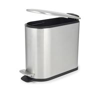 Beldray Bathroom Pedal Bin - 5 Litre Small Bathroom, Soft Closing Lid with Pedal, D-Shaped Sanitary Waste Bin for Bedroom, Office, Kitchen, Space-Saving, Stainless Steel, Silver