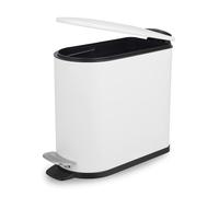 Beldray Bathroom Pedal Bin - 5 Litre Small Toilet Bin, Soft Closing Lid, D-Shaped Sanitary Waste Bin for Bedroom, Office, Kitchen, Powder-Coated Finish, Space-Saving, White