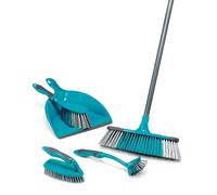 Beldray LA024152TQ Cleaning Bundle with Broom - Dustpan and Brush Set, Scrubbing & Dish Brushes, Long Handled Indoor Floor Sweeping, Washing Up Brushes, Bathroom/Tile/Grout Cleaner, Soft Grip, Blue