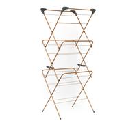 Beldray LA089397GRYEU7 3 Tier Indoor Clothes Airer - Foldable Laundry Drying Rack, Non-Slip, Four Corner Hanger Hooks, Alloy Steel 7kg Max Load, 15M Washing Line Drying Space, Compact Storage, Copper