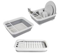 Beldray LA031051 Collapsible Dish Drainer - Plastic Sink Drying Rack With Cutlery Divider, Foldable For Compact Storage, Durable For Plates, Cups, Pots & Pans, Space Saving For Camping, Caravans