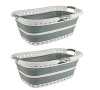 Beldray Collapsible Laundry Basket - Set of 2 Foldable Laundry Bins, Non-Slip Handles, 37L Capacity, Curved Design for Easy Manoeuvrability, Pop-Up Storage Container, Portable Washing Tub