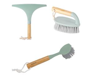 Beldray COMBO-8791 Eco Brush & Squeegee Set - Strong and Durable, Made from New and Recycled Plastic, FSC®-Certified Bamboo Wooden Handles, Tough on Dirt, Reducing Single Use Materials, Green
