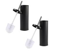 Beldray COMBO-9035 Toilet Brush and Holder Set - 2 Pack, Bathroom Toilet Bowl Cleaning Brush with Stiff Bristles, Hygienic Holder with Lid Design, Deep Clean, Slim for Easy Storage, Black