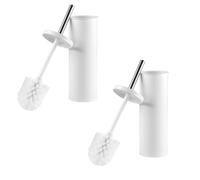 Beldray COMBO-9036 Toilet Brush and Holder Set - 2 Pack Bathroom Toilet Bowl Cleaning Brush With Stiff Bristles, Hygienic Holder With Lid Design, Deep Clean, Slim For Easy Storage, White
