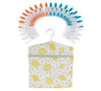 Beldray COMBO-9044 Peg Bag & Pegs - Lemon Print Clothespin Storage Sack with Hanger, 24-Pack Durable Clothes Pegs, Rust & Moisture Resistant, Recycled Plastic, for Washing Line, Indoor/Outdoor