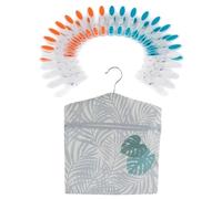 Beldray COMBO-9045 Peg Bag & Pegs - Palm Print Clothespin Storage Sack with Hanger, 24-Pack Durable Clothes Pegs, Rust & Moisture Resistant, Recycled Plastic, for Washing Line, Indoor/Outdoor