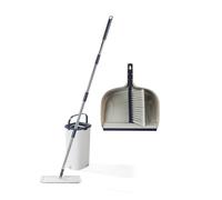 Beldray Deep Clean Brush & Mop Set - 2.5L Dustpan & Sweeping Brush, 4L Mop Bucket & Flat Mop, 2 Compartments for Wringing & Dirt Scraping, 2 Machine Washable Microfibre Heads, Rubber Lip, Lightweight