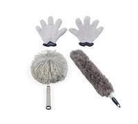 Beldray Deep Clean Dusting Set - Feather Duster, Fluffy Paddle Duster & 2 pk Dusting Gloves, Thick Fluffy Microfibres, Machine Washable, Lifts & Traps Fine Dust, Tight Spaces & Hard-to-Reach Areas